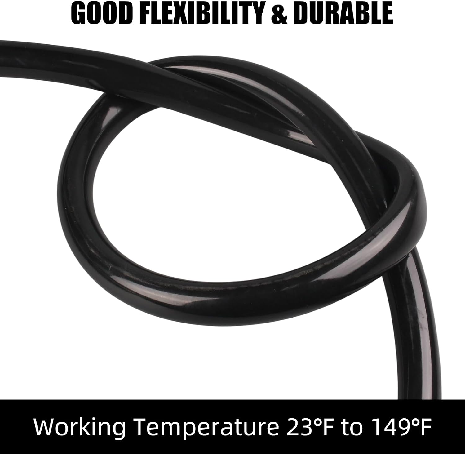 Black Vinyl Tubing 1/2" ID × 5/8" OD - 50 ft PVC Flexible Plastic Tube Hybrid Hose with 4 Stainless Clamps, Transfer