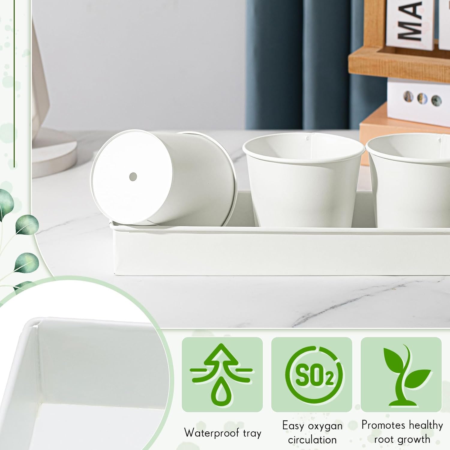 FoldTier 2 Sets Indoor Herb Garden Planter Kit with 10 Metal Pots, White | Metal Pots with Drainage Holes, Plant Labels