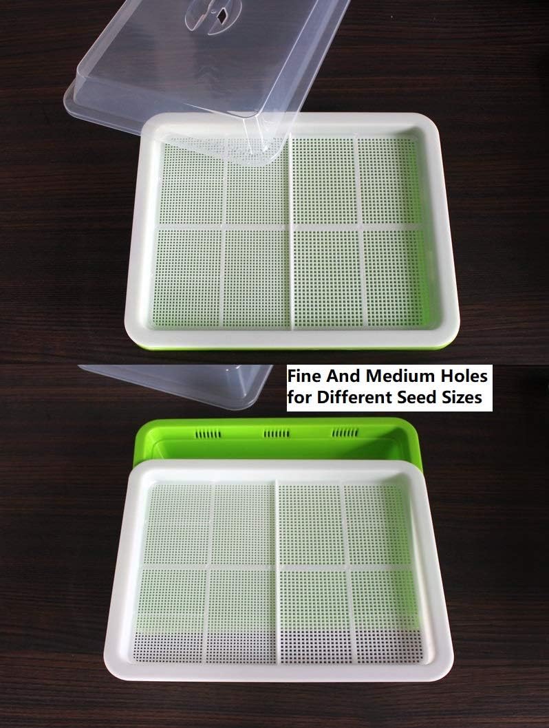 2 Pack of BPA Free Home Microgreen Soilless Hydroponics Seed Sprouter Grow Tray with Cover + Free Spray Bottle and 20