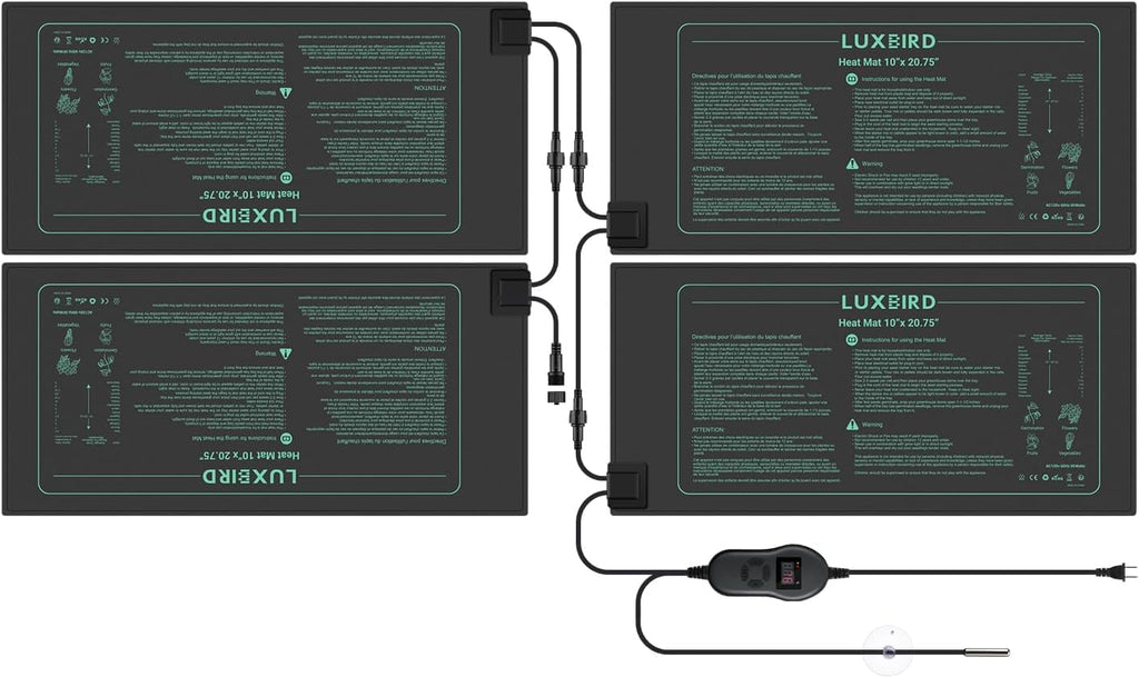 LUXBIRD 4 Pack Seedling Heat Mats with Digital Thermostat Controller, 10" x 20.75" Waterproof for Seed Starting
