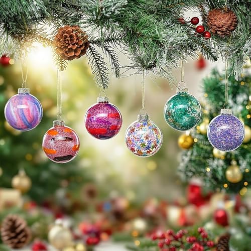 6pcs Glass Christmas Ball Ornament 2.4In Glittering Christmas Tree Ornament