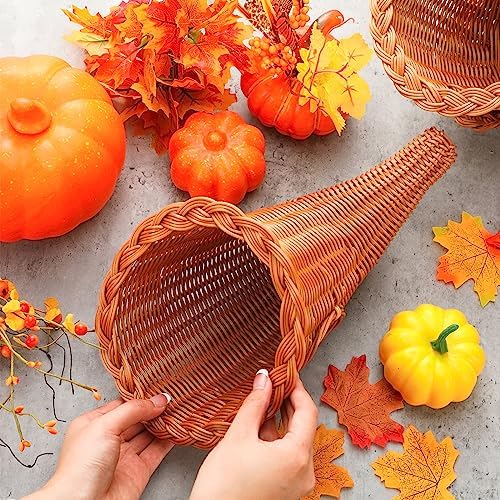 Dandat 9 Pcs Fall Cornucopia Basket Centerpiece 13.78 Inch, Imitation Vine