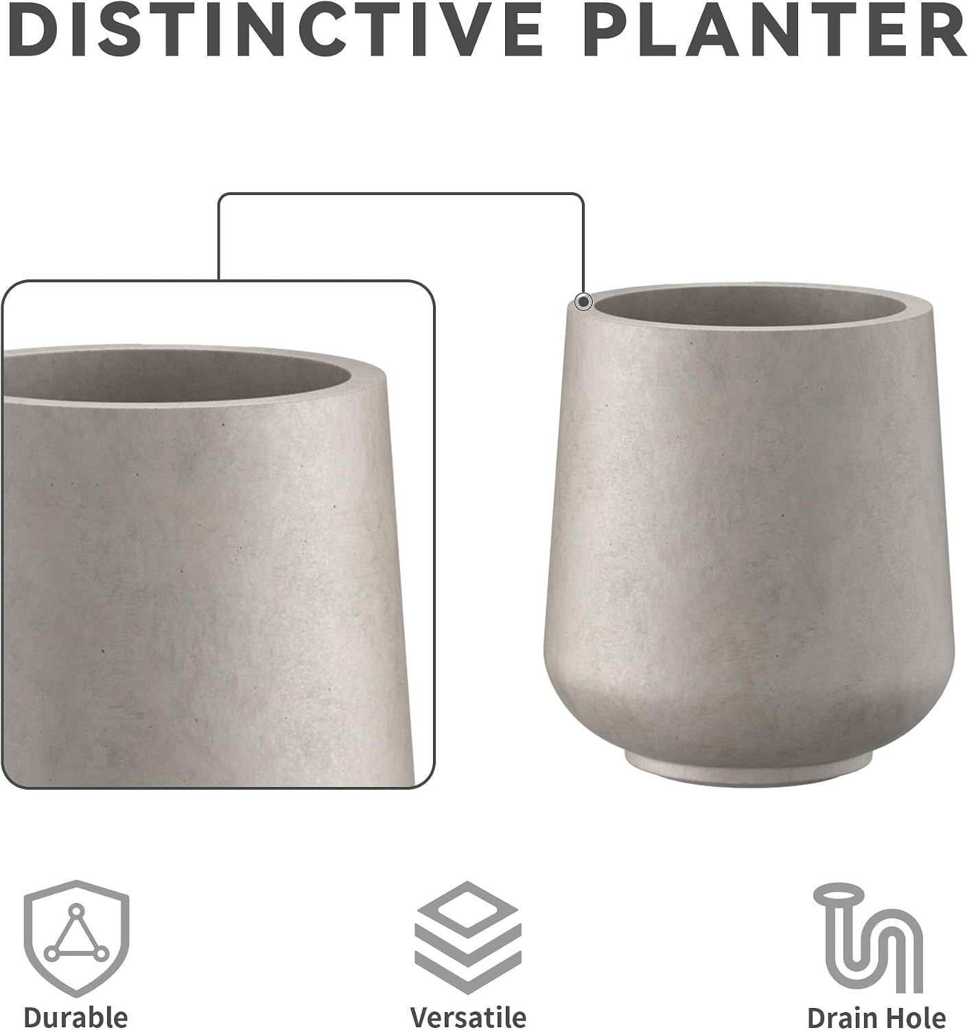Kante Set of 3 Weathered Concrete Curved Round Planters for Modern Home | Handcrafted, Premium, Durable, All-Weather