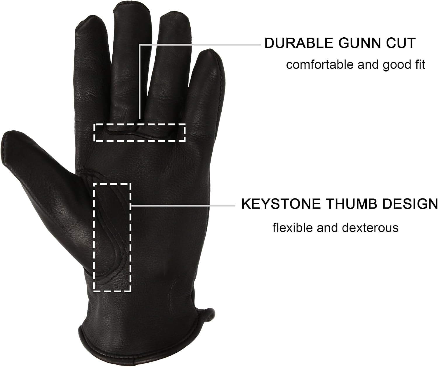 OZERO Leather Garden Gloves: Soft Breathable Deerskin Gloves (Black, L) | for Driving, Motorcycle, Horse Riding