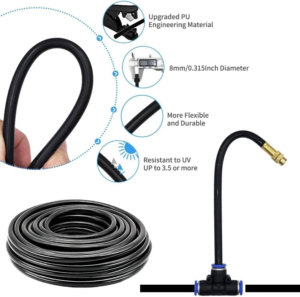 360° Adjustable Drip Irrigation System, 50FT Garden Watering Kit with 16 Nozzles, 5/16 Inch Hose, Atomizing System for