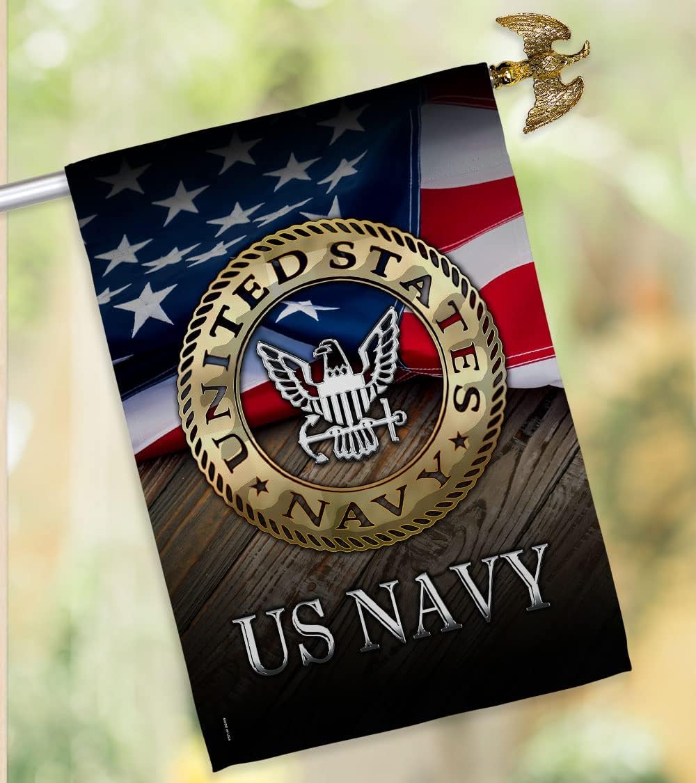 HS137035-BO-02 US Navy Americana Military Decorative Vertical House Flag Set, 28"x 40" w/Flagpole, Multi-Color