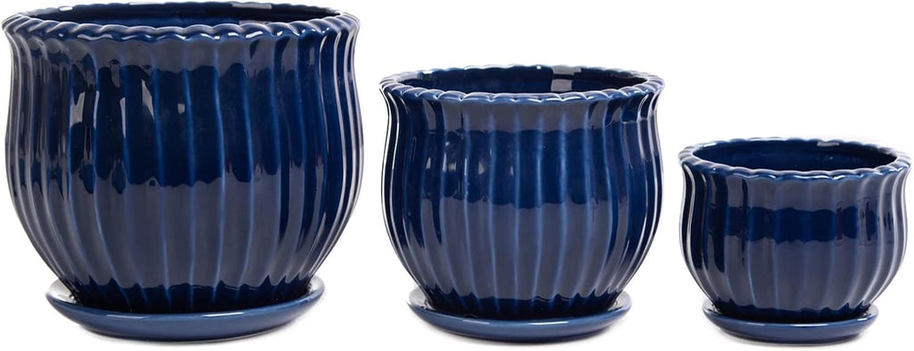 Ceramic Flower Pots, Ceramic Planters with Drainage Hole and Saucer, Modern Round Ceramic Succulent Plant Pots with