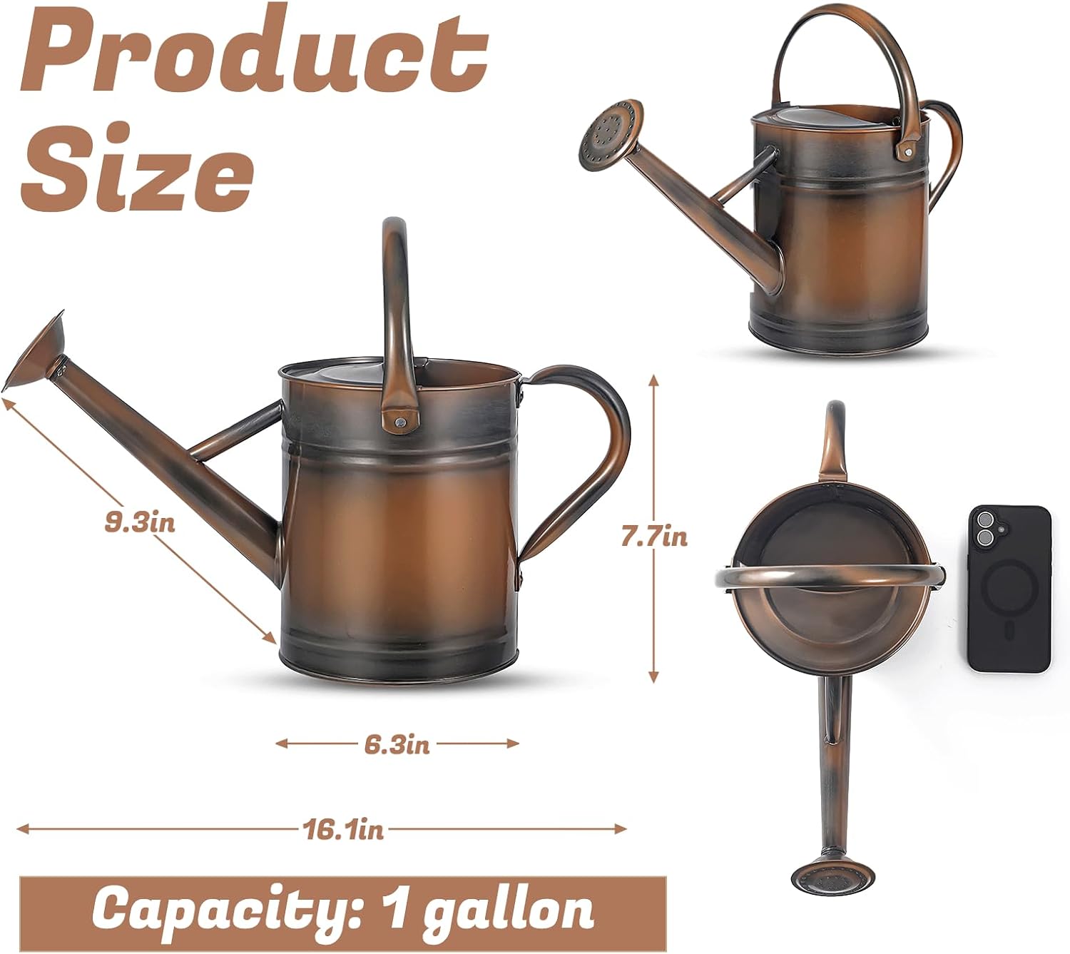 1 Gallon Watering Can for Plants, Watering Cans for Indoor&Outdoor Gardening, Galvanized Steel Watering Pot with