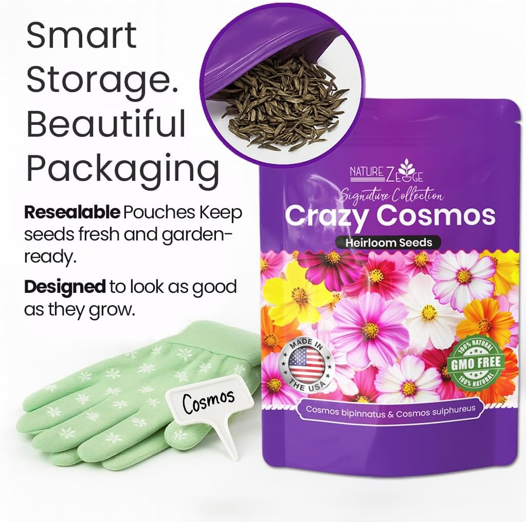 NatureZ Edge, Crazy Cosmos Seeds for 2026, 17,100 Cosmos Seed, 1/4 lb, Made In USA, Annual Cut Flowers, Wildflower