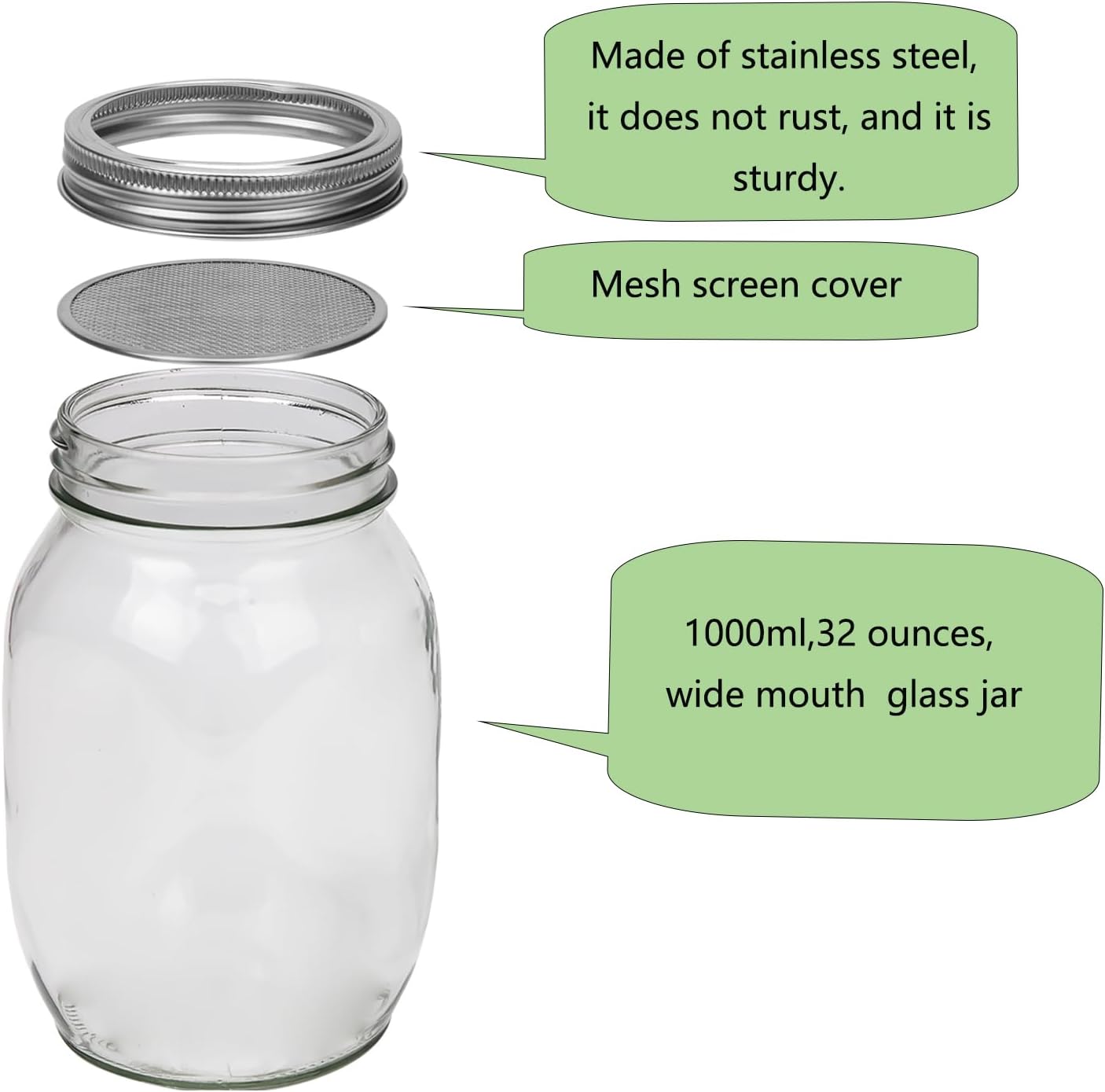 4Pack Sprouting Kit,1000ml Sprouting Jar with Mesh Lids and Stands, Microgreens Sprouts Growing Kit, Broccoli Sprouts