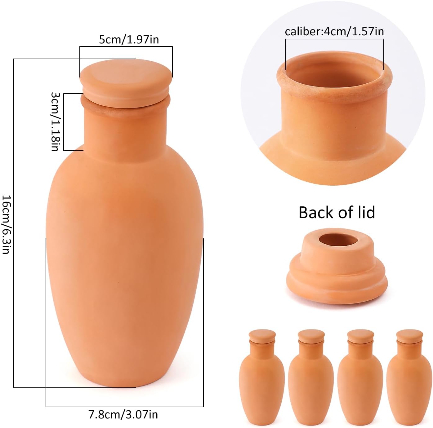 8pcs 3.1 * 3.1 * 6in Olla Pots for Garden Olla Watering System Terracotta Watering Pots Olla Watering Pot with Lid