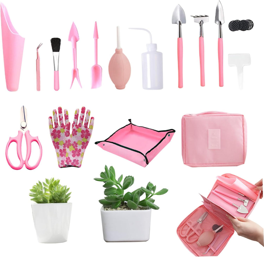 16Pcs/Set Succulent Tool Kit Mini Garden Tools Set Mini Ergonomic Bonsai Tools Professional Bonsai Kit Transplanting