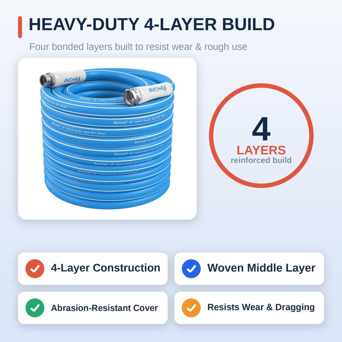 Kink Free Garden hose 100 ft, Heavy Duty Water Hose | Drinking Water Safe, Flexible Lightweight Hybrid Polymer, 5/8 ID