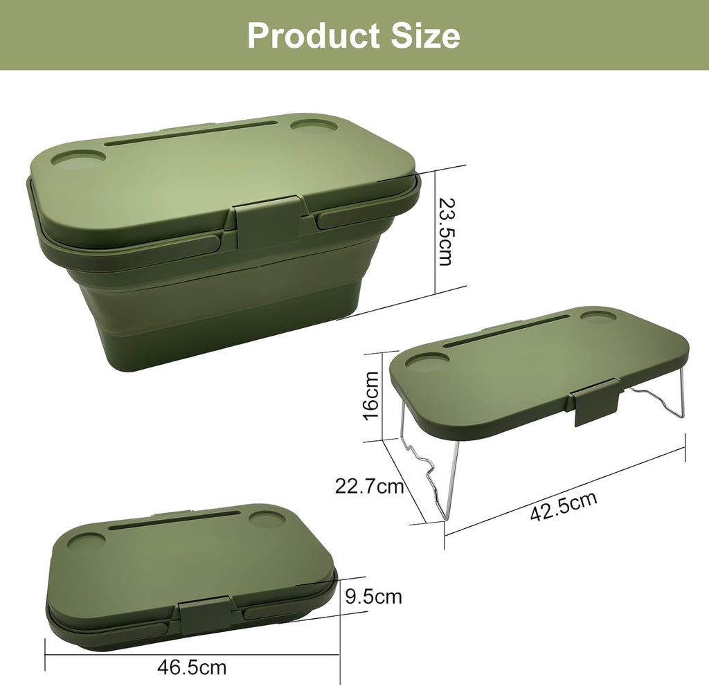 Foldable Picnic Basket Car Trunk Organiser Green | Large Capacity Camping Folding Basket with Table Can be used as Ice