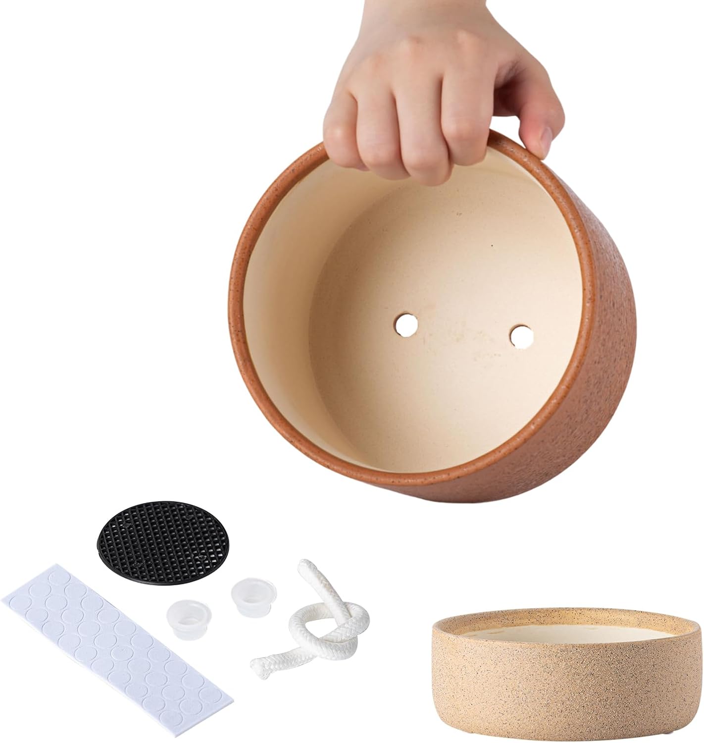 6 Inch Ceramic Self Watering Planter with Drainage Hole Terracotta | Indoor Plant Pot with Water Storage Plus - for