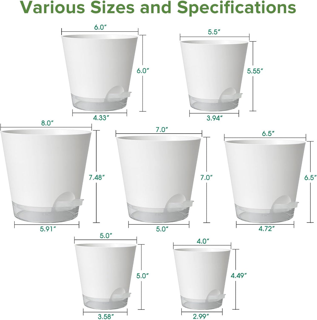 2026 Upgraded Self Watering Plant Pots with Drainage Hole, 8/7/6.5/6/5.5/5/4 Inch Flower Planting Containers for House