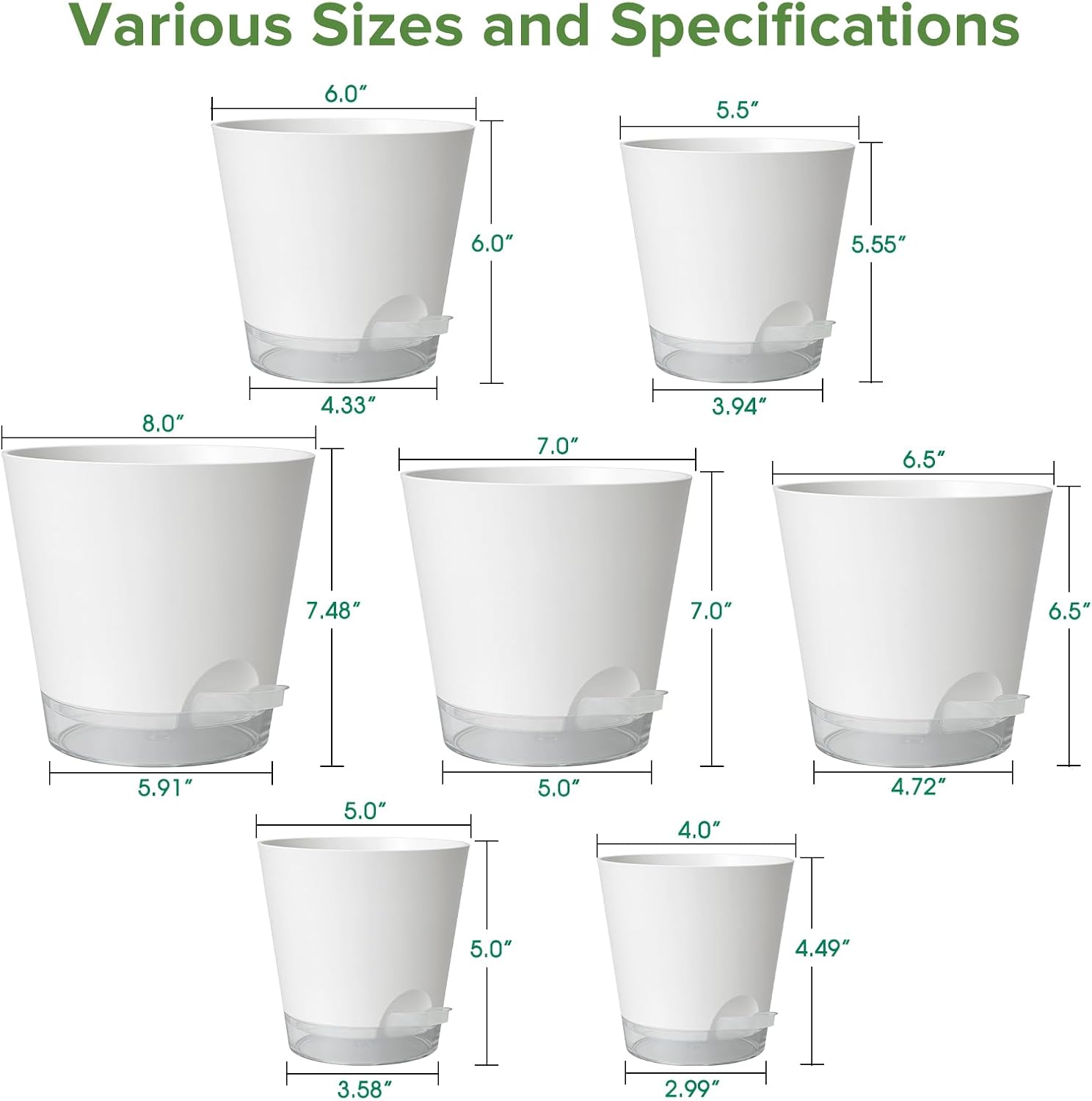 2026 Upgraded Self Watering Plant Pots with Drainage Hole, 8/7/6.5/6/5.5/5/4 Inch Flower Planting Containers for House