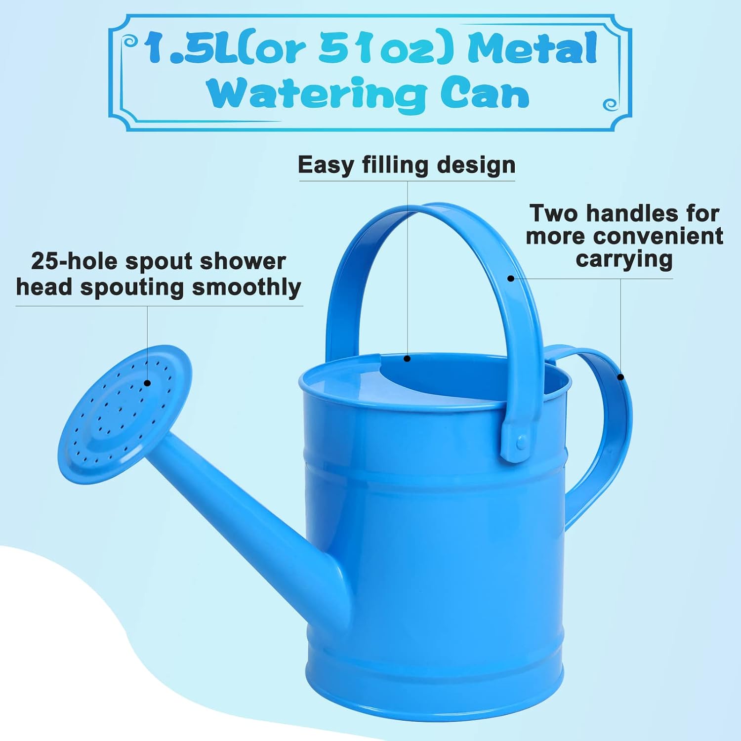 Blue Metal Watering Can, 1.5L for Kids Comfort Handle | Small Toddler Watering Can for Children,Ideal for Outdoor Home