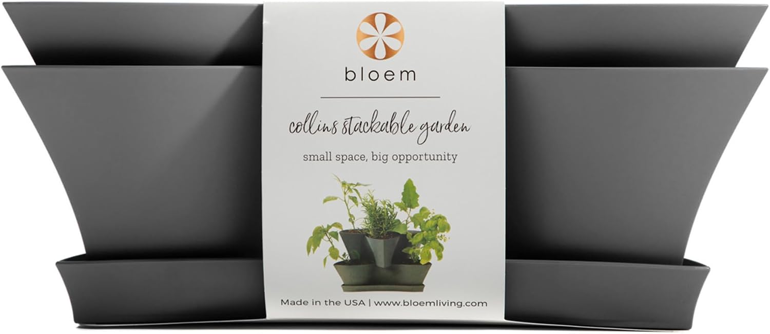 Bloem Collins Modular Multi Level 2-Tier Vertical Herb Planter 2-Tier Level Charcoal Gray (COL16908-2)