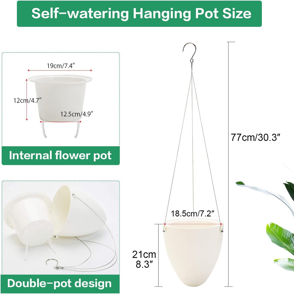 Sungmor 3 Pack Plastic Self Watering Hanging Planters - Eggshell Shape | Indoor Outdoor Hanging Pots for Plants, Modern