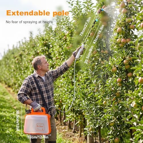 2.1 Gallon Battery Powered Sprayer, Upgraded Electric Weed Sprayer with USB Rechargeable Handle, Retractable Wand, 3