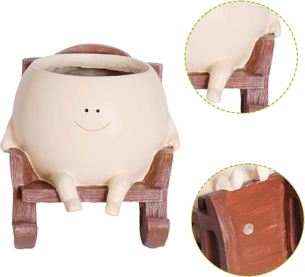NINIPAPA Cute Plant Pots Smiley Face Planter Funny Flower Pot, Rocking Chair Large Face Pot for Indoor Plants, Unique