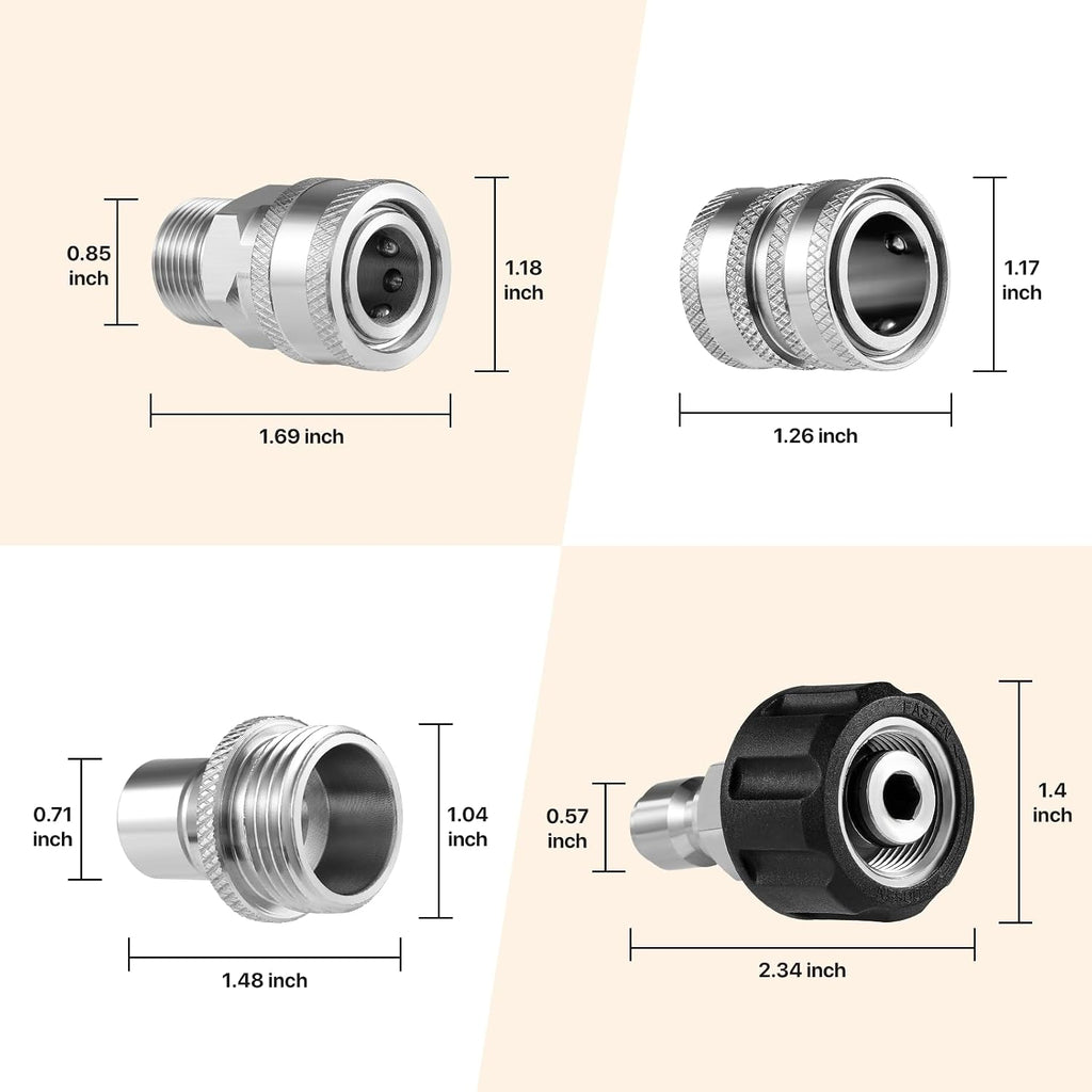 Twinkle Star Pressure Washer Adapter Set, Stainless Steel, 8 Sets | Quick Disconnect Kit, M22 14mm Quick Connect Swivel