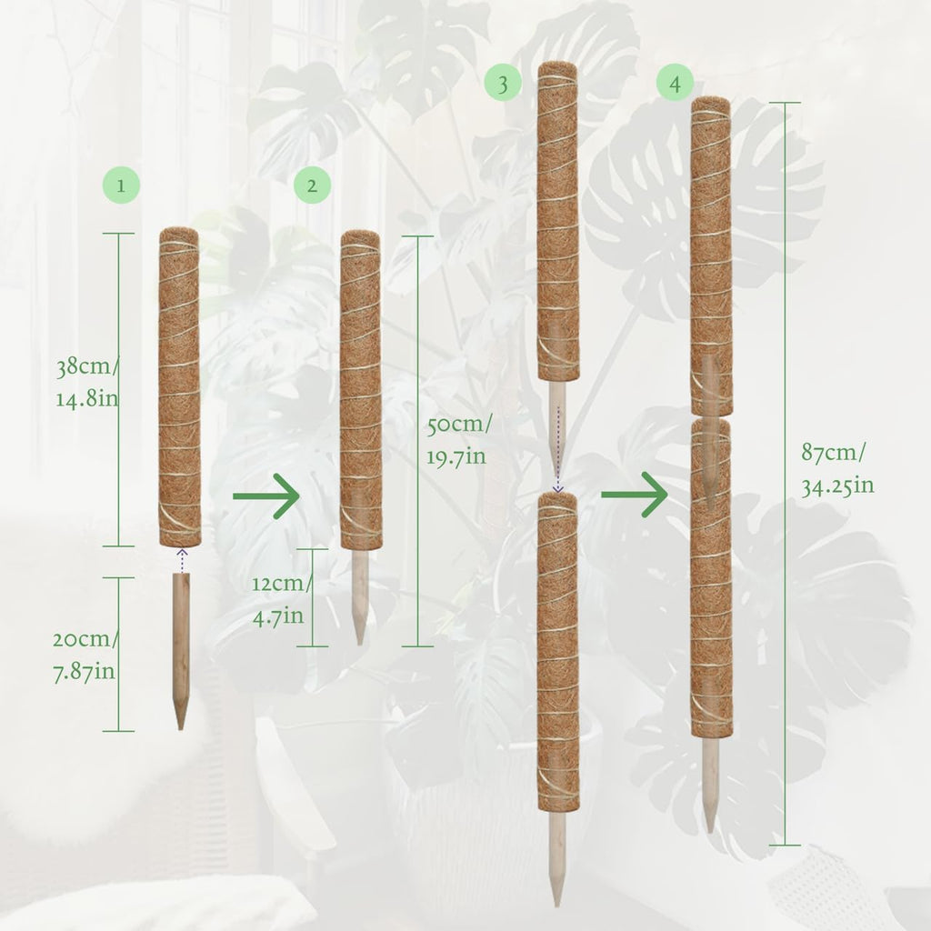 Moss Pole for Plants 4 Pack Natural Coco Coir Climbing Support Stakes with Plant Ties Indoor Monstera Plant Training