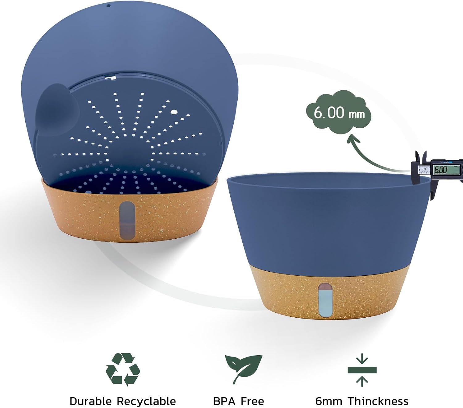 ZMTECH 12 Inch Hanging Planters for Indoor Plants, Large Blue Self Watering Hanging Planter with Visible Water Level &