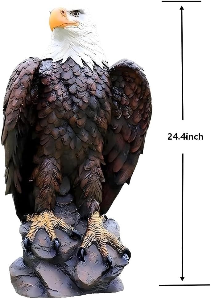 H:24.4 inch Bald Eagle Statue Outdoor, Large Realistic Eagle Sculpture for Garden Decor, Hand-Painted Resin Lawn Eagle