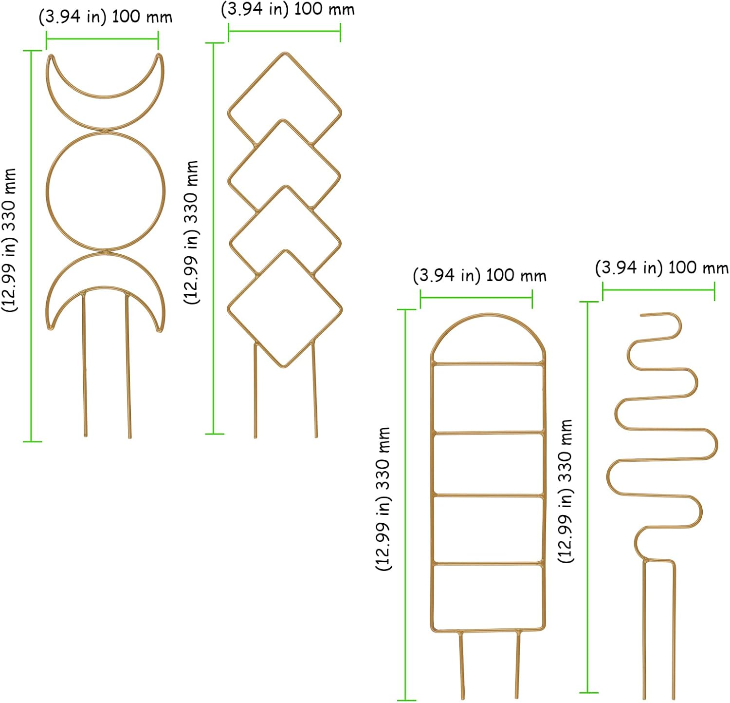 12 Pack Gold Plant Trellis for Potted Plant Indoor, Small Metal Trellis with 4 Different Patterns, Climbing Plant