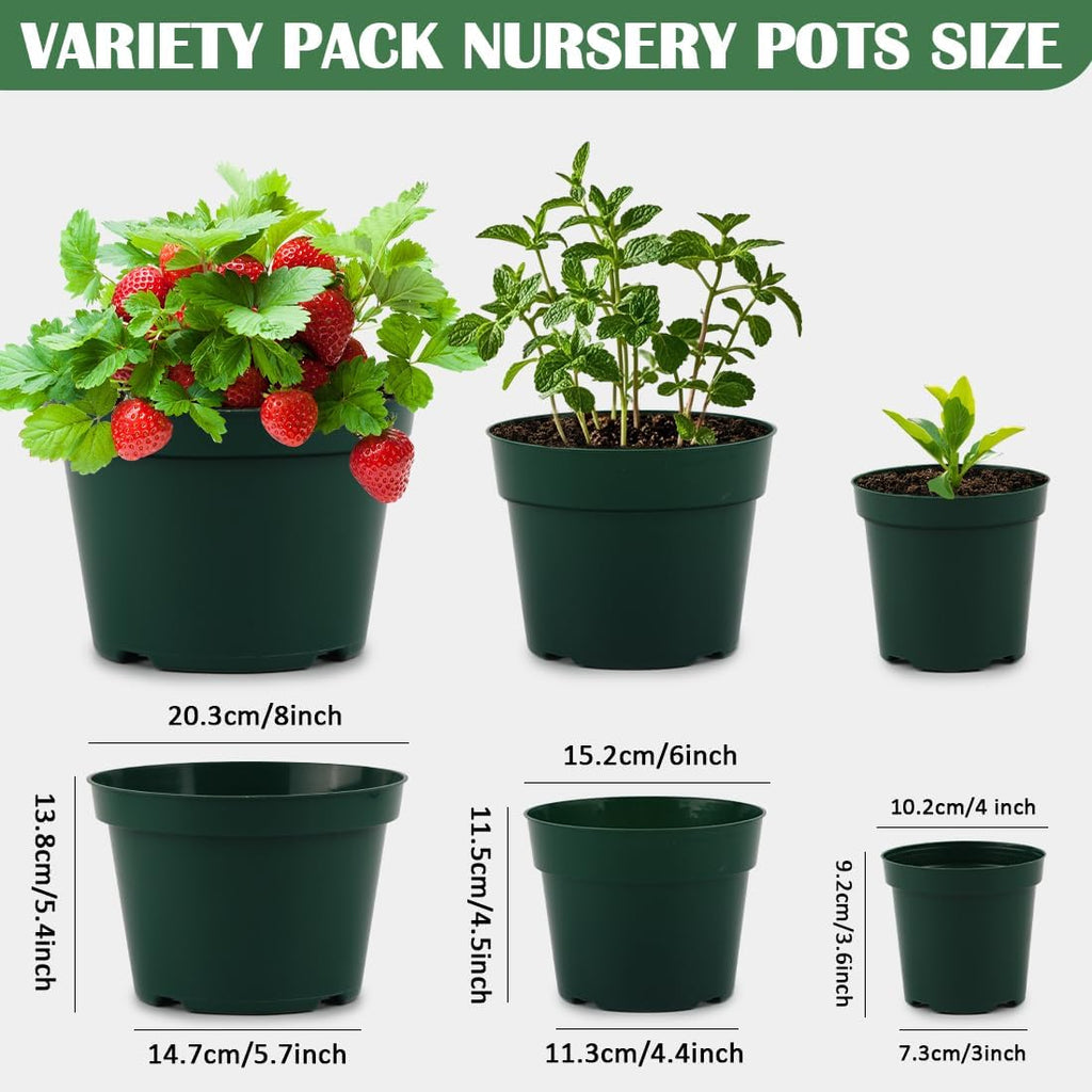 RooTrimmer 15 Pack 4/6/8 Inch Plant Nursery Pots, Sturdy Plant Pots with Drainage Holes, Ideal for Seedlings