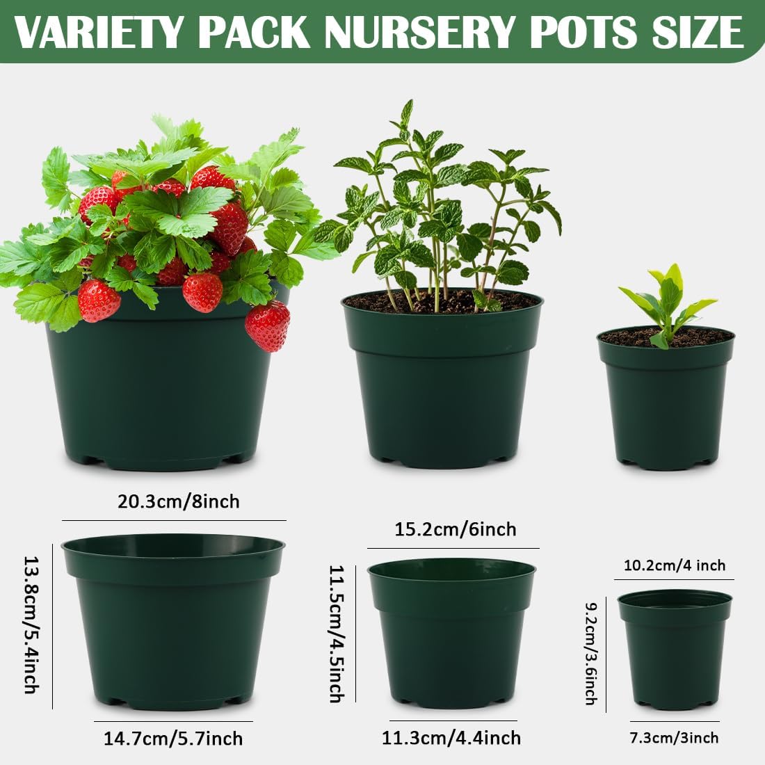 RooTrimmer 15 Pack 4/6/8 Inch Plant Nursery Pots, Sturdy Plant Pots with Drainage Holes, Ideal for Seedlings
