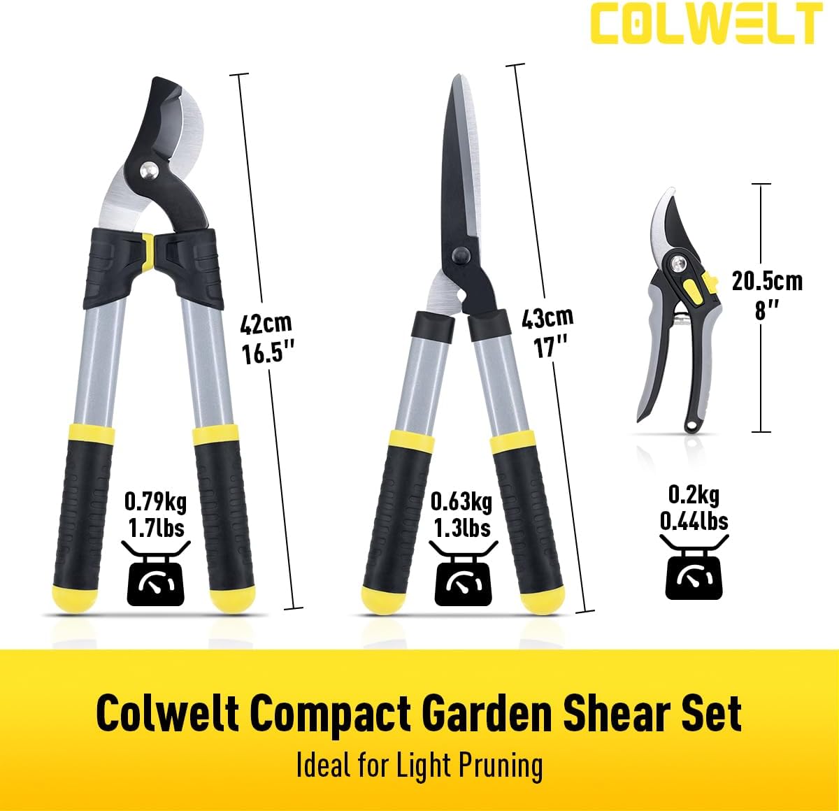 Colwelt Loppers Hedge Clippers Garden Shears 3Pcs, 17’’ Gardening Scissors | Compact 17in Garden Pruning Shears Set