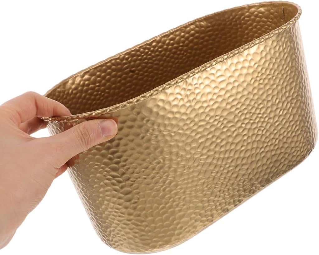 Cabilock Large Metal Wide-Mouth Flower Pot with Hammered Texture Decorative Iron Planter for Orchids and Indoor Plants