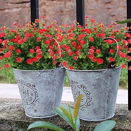 RECUTMS 12Pc Artificial Red Flowers Artificial Eucalyptus Front Porch Decor