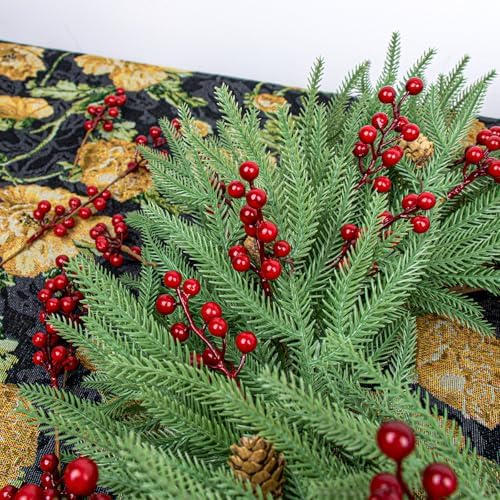 J'FLORU 50 Pack Christmas Tree Decorations 6.5 Inch Artificial Berry Stems Red Berry Picks for Xmas Winter Christmas Tree Ornaments Centerpieces Flower Arrangements