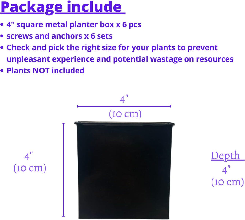 LaLaGreen Indoor Wall Planter (4 in, 6 Pack) Black Square Metal Wall Decor | Wall decor plant shelf black square small