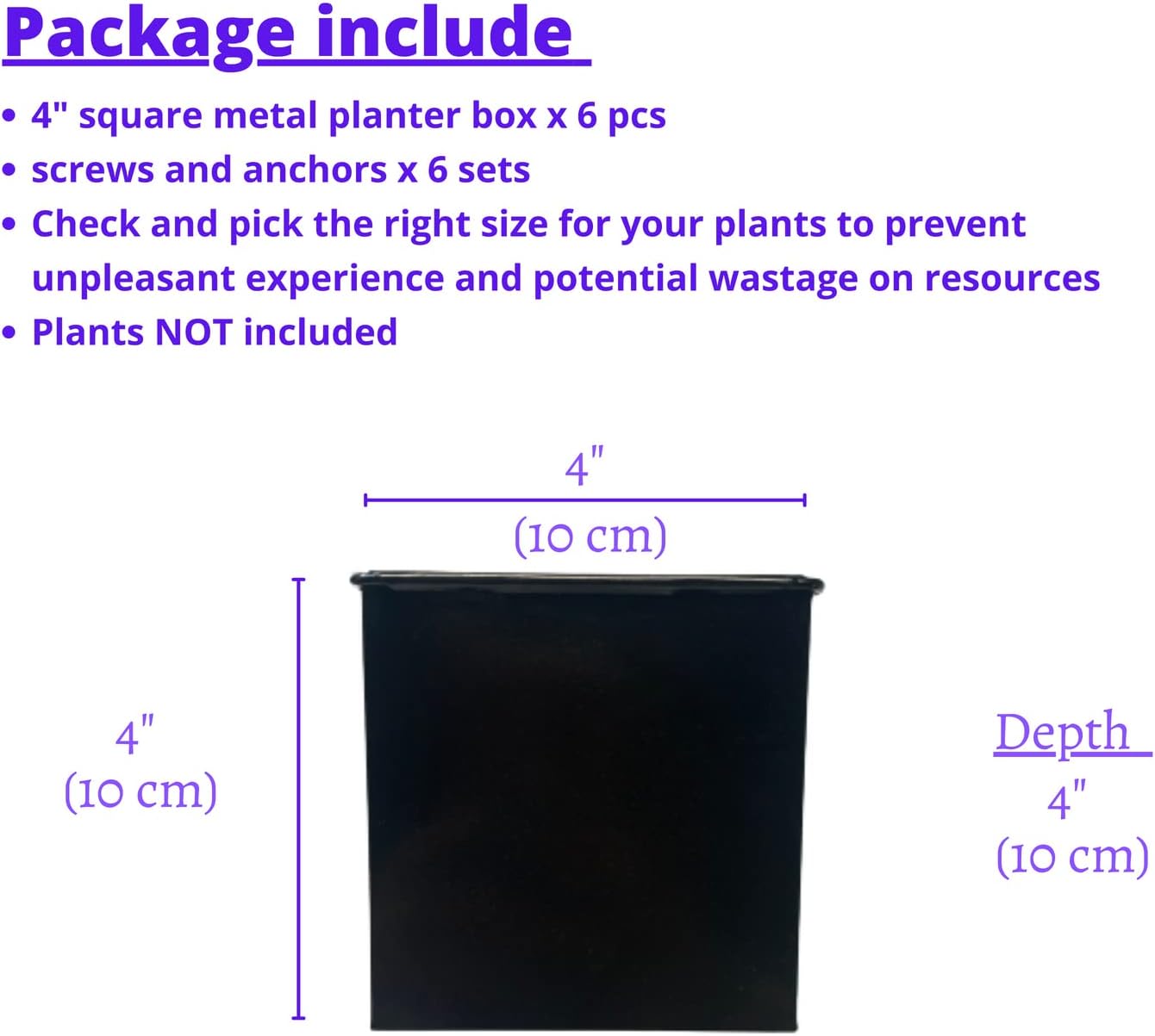LaLaGreen Indoor Wall Planter (4 in, 6 Pack) Black Square Metal Wall Decor | Wall decor plant shelf black square small
