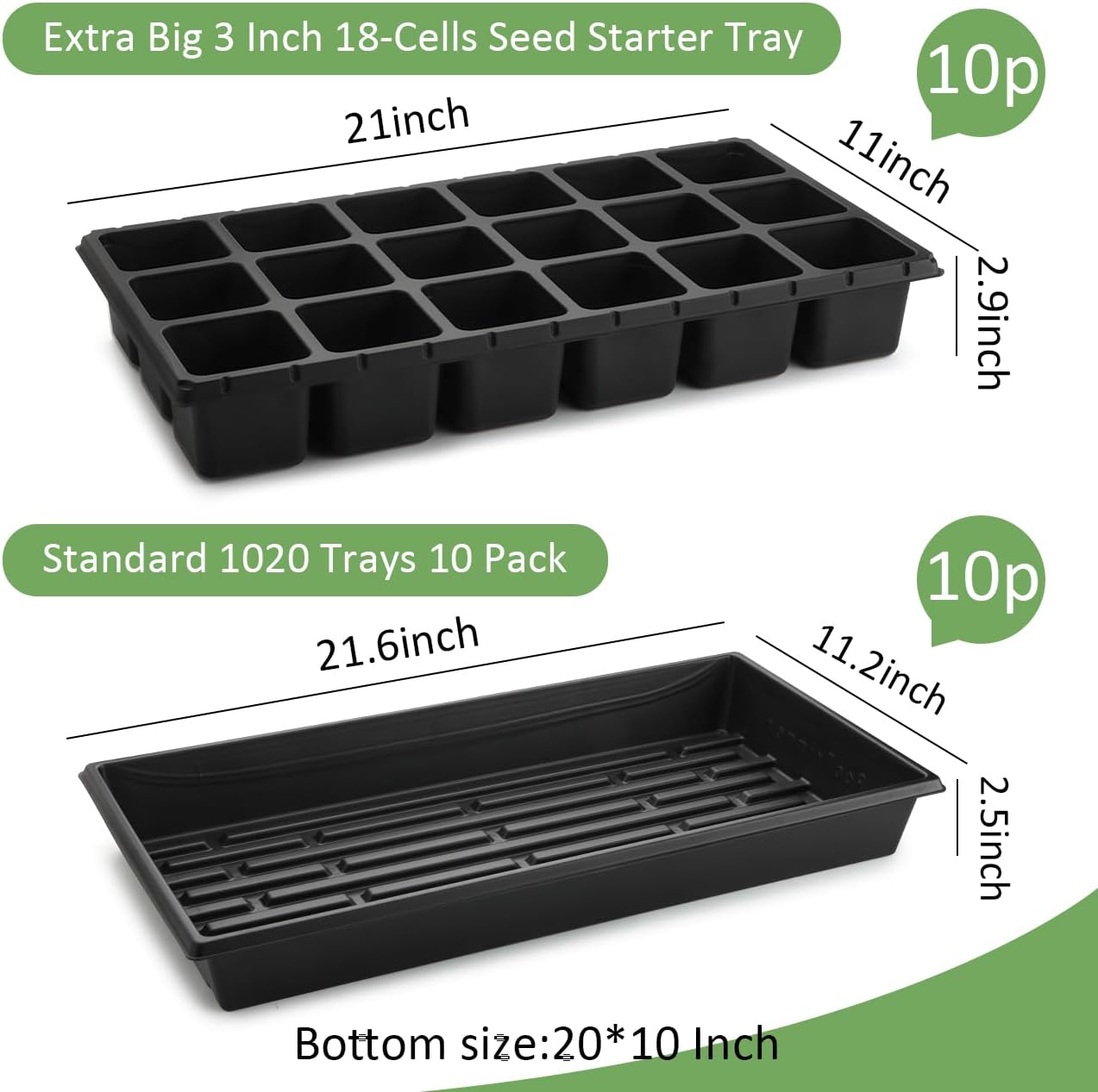 RooTrimmer 3 Inch Square Pots 2.9" Deep 18 Cell Seedling Trays with Water Collection Nursery 1020 Trays No Holes for