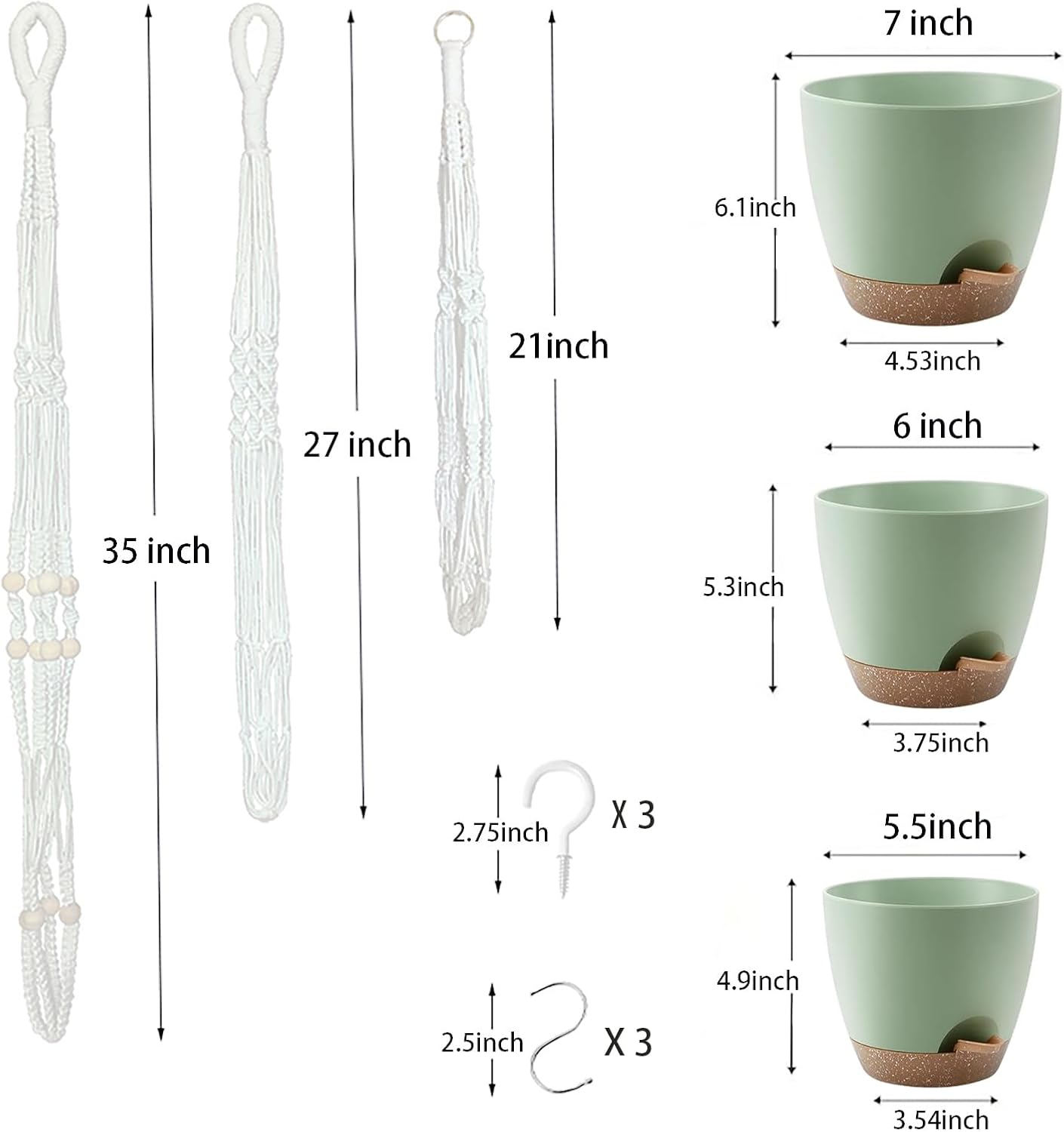 Hanging Planters with Macrame Plant Hangers for Indoor Outdoor Plants, 3 Set Hanging Baskets Flower Pots Holders