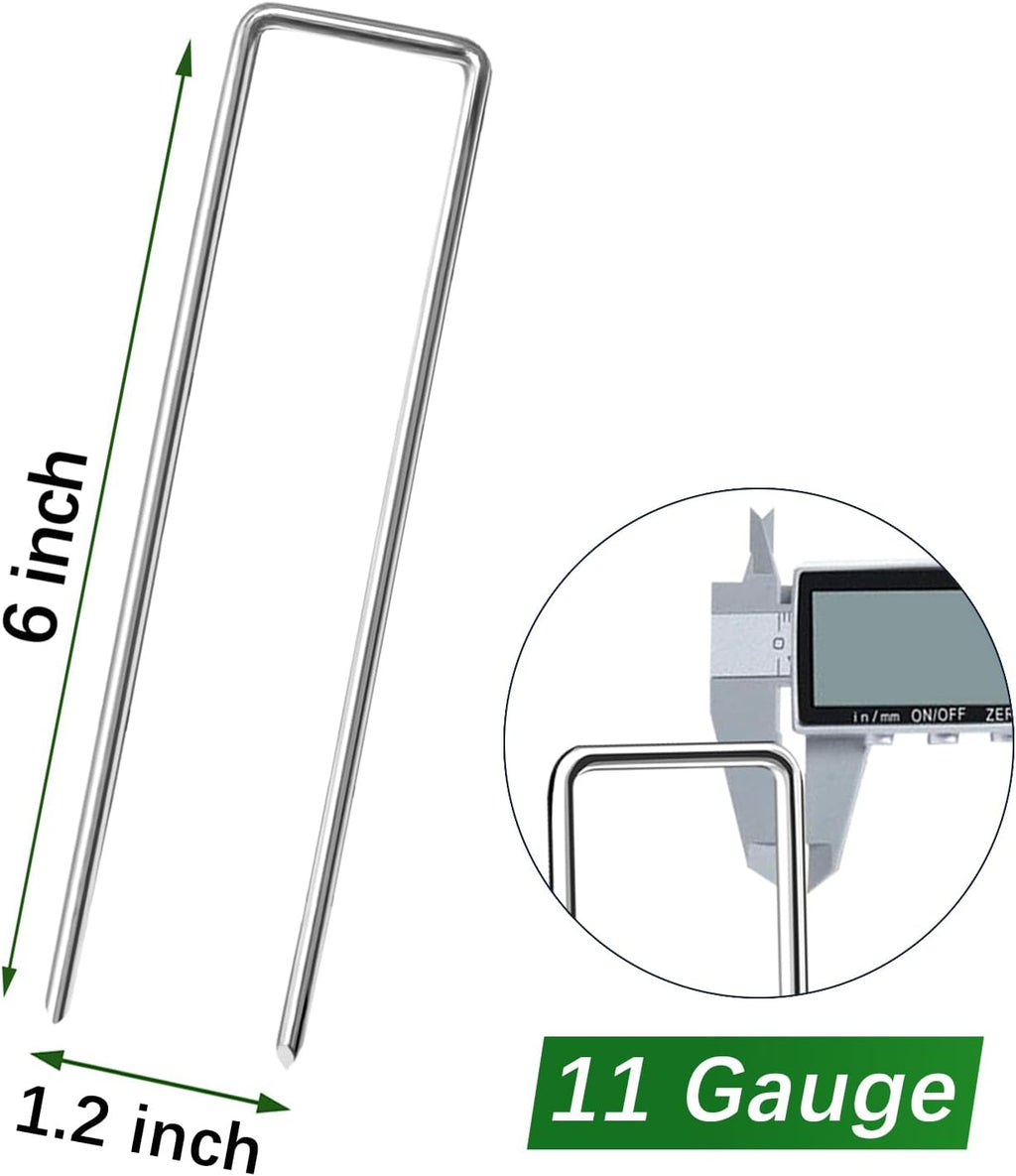500 Pack Landscape Staples 6 Inch 11 Gauge Garden Stakes | Galvanized Garden Staples Pins Anti-Rust Ground Stakes for