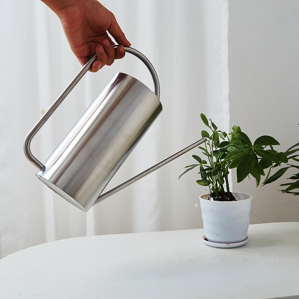 Watering Can for Indoor Plants, 50 oz/1.5L Stainless Steel Watering Can Pot with Long Spout, Garden Watering Cans with