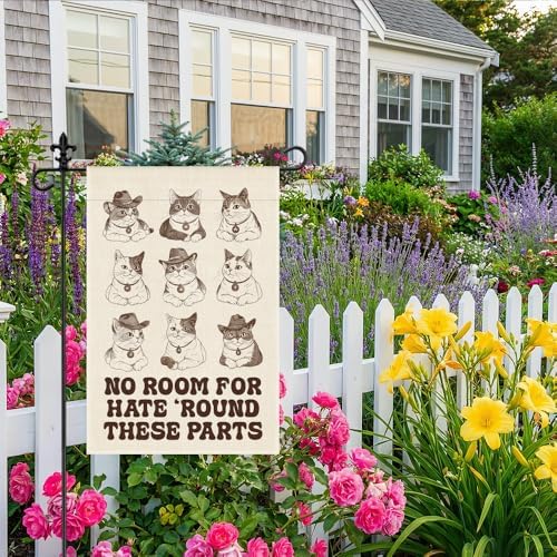 No Room for Hate Round These Parts 12 x 18 Inch Cat Garden Flag
