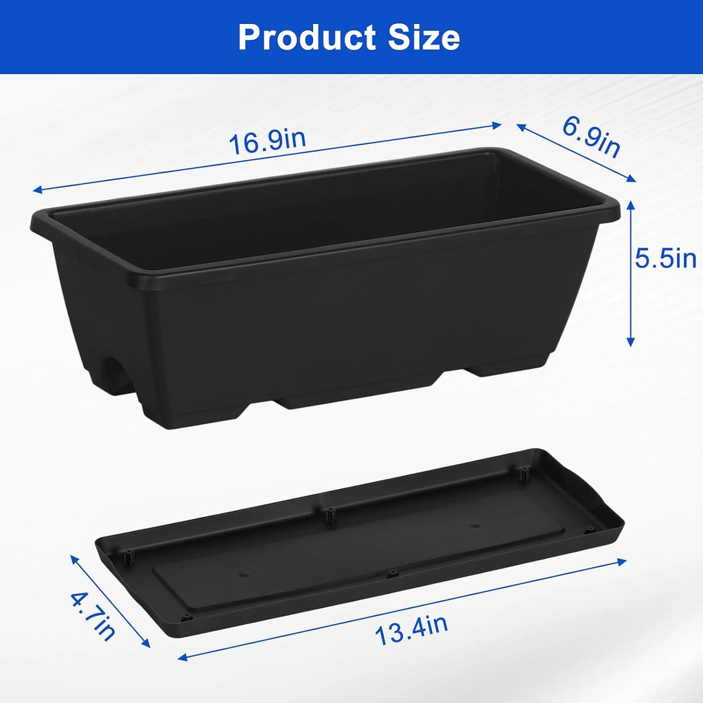 CADUKE Railing Planter Box 4 Pack Window Boxes Planter with Adjustable Brackets 16.9 Inches Deck Railing Hanging Flower