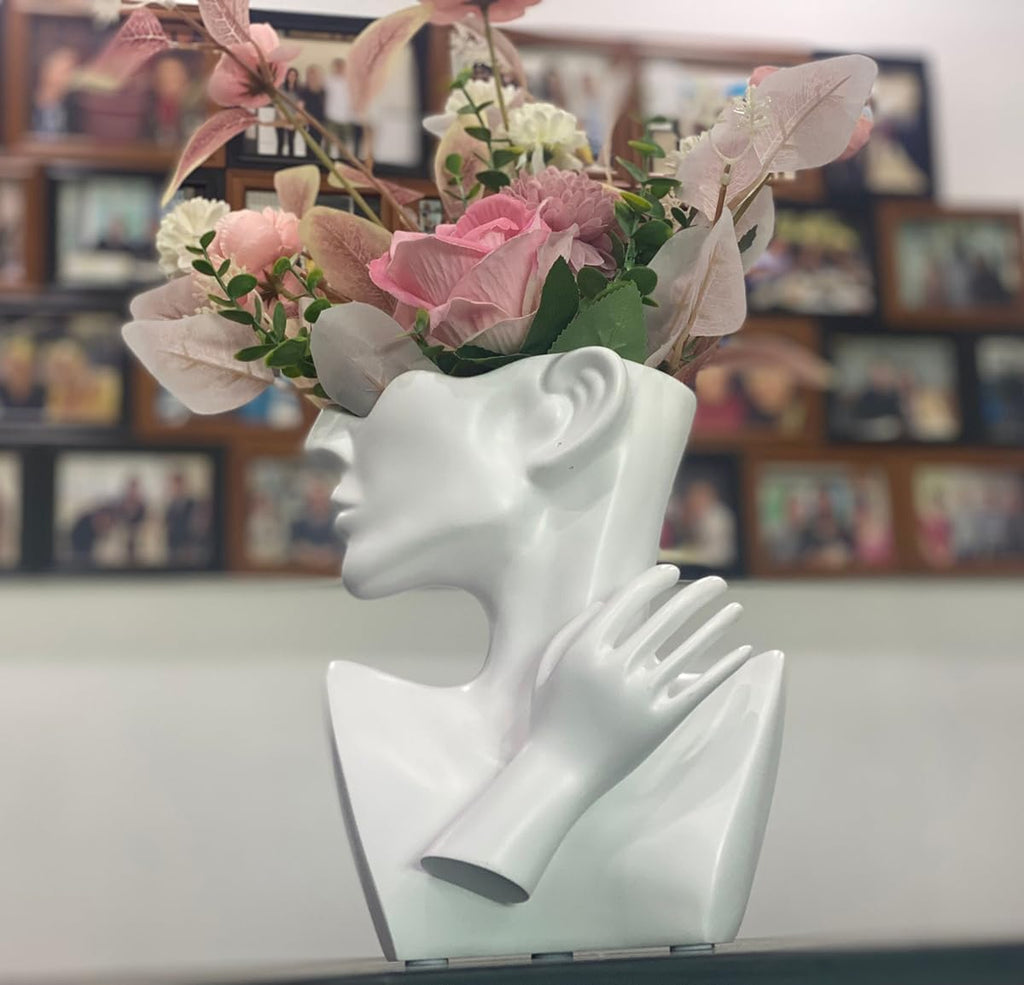 Abstract Face Planters Pots Head Flower Vase (White) | Greek Bust Vase, Women Face Vase for Home Decor, Female Bust