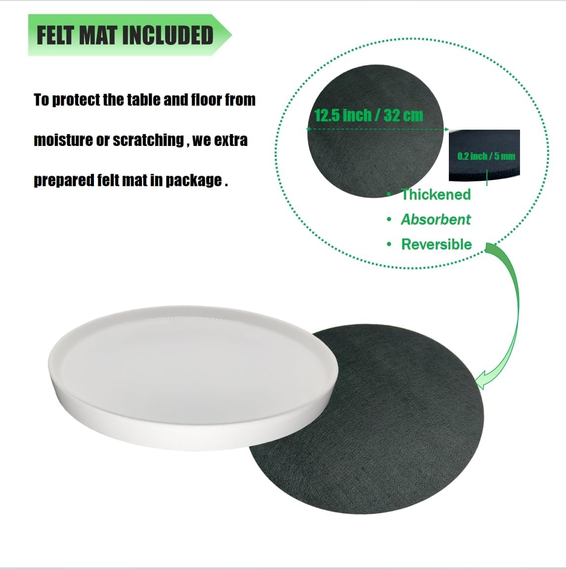 Yukfona Ceramic Plant Saucer Tray 1 Pcs 12 Inch White, 12.5" OD x11.9 ID x1.6 Deep| Fits Flower pots Bottom≤ 11.9"