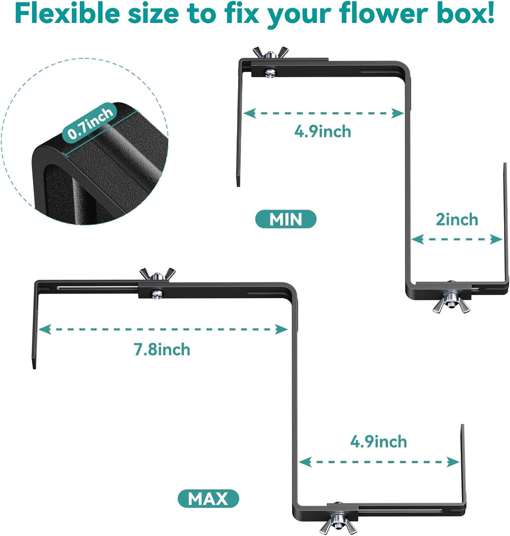 Adjustable Planter Box Brackets,Enhanced Bottom Support,Universal Outdoor Hanging Brackets,Flower Box Brackets for