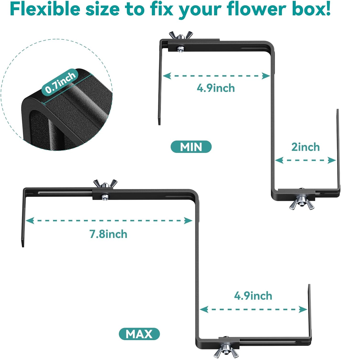Adjustable Planter Box Brackets,Enhanced Bottom Support,Universal Outdoor Hanging Brackets,Flower Box Brackets for