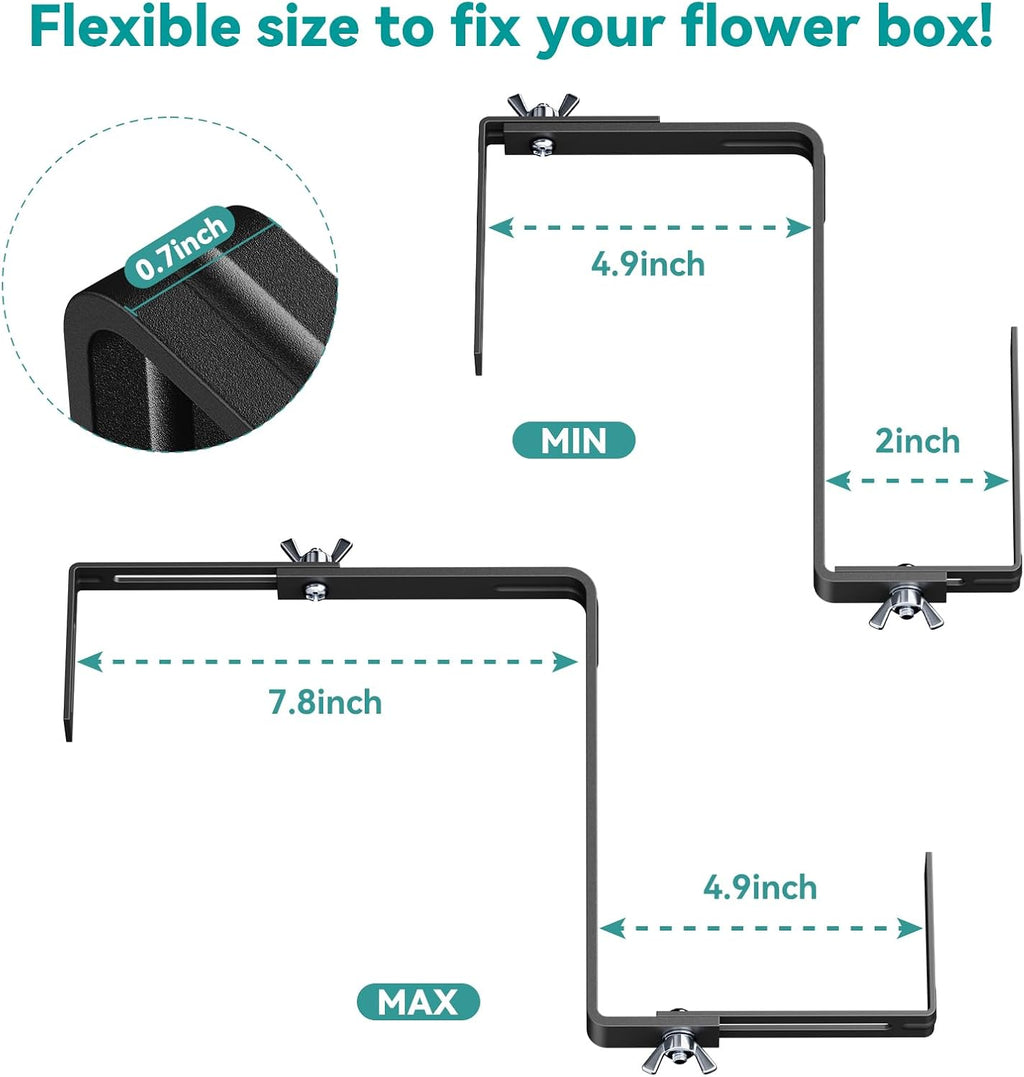 Adjustable Planter Box Brackets,Enhanced Bottom Support,Universal Outdoor Hanging Brackets,Flower Box Brackets for